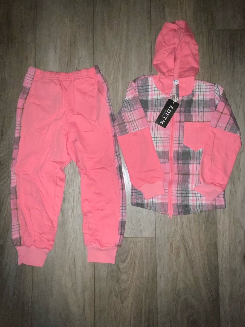 Amazon Kids Two-Piece Pink Plaid Hoodie & Joggers Set